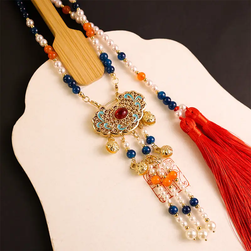 New Style Chinese Snake Necklace with Red Blue Beads