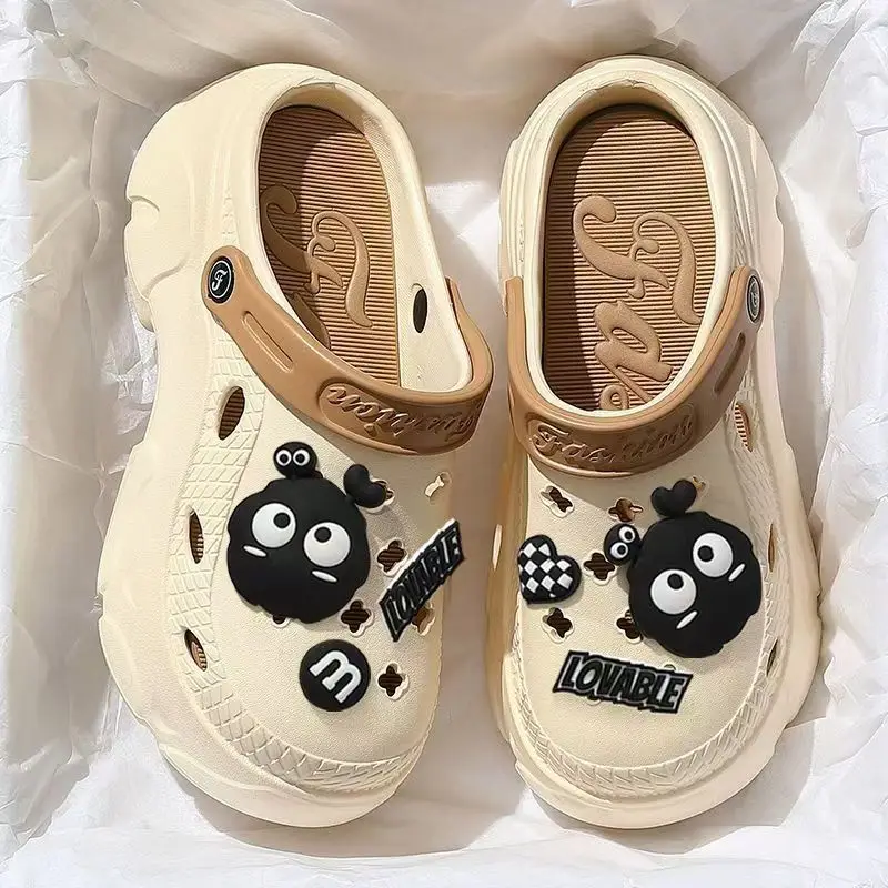 Summer Cave Shoes Women's Thick-soled Height-increasing Beach Anti-slip Couple Home and Outfit Baotou Sandals and Slippers Couple — feature 1