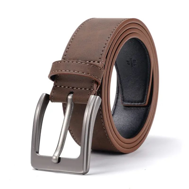 Men's Brown Leather Belt with Silver Buckle - Image 2