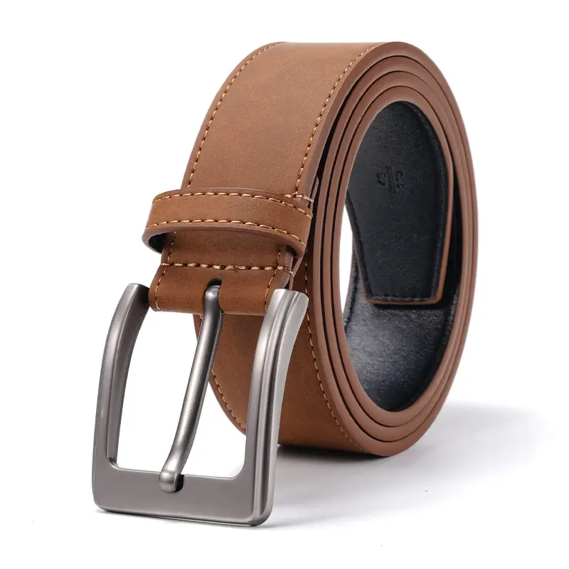 Men's Brown Leather Belt with Silver Buckle - Image 3