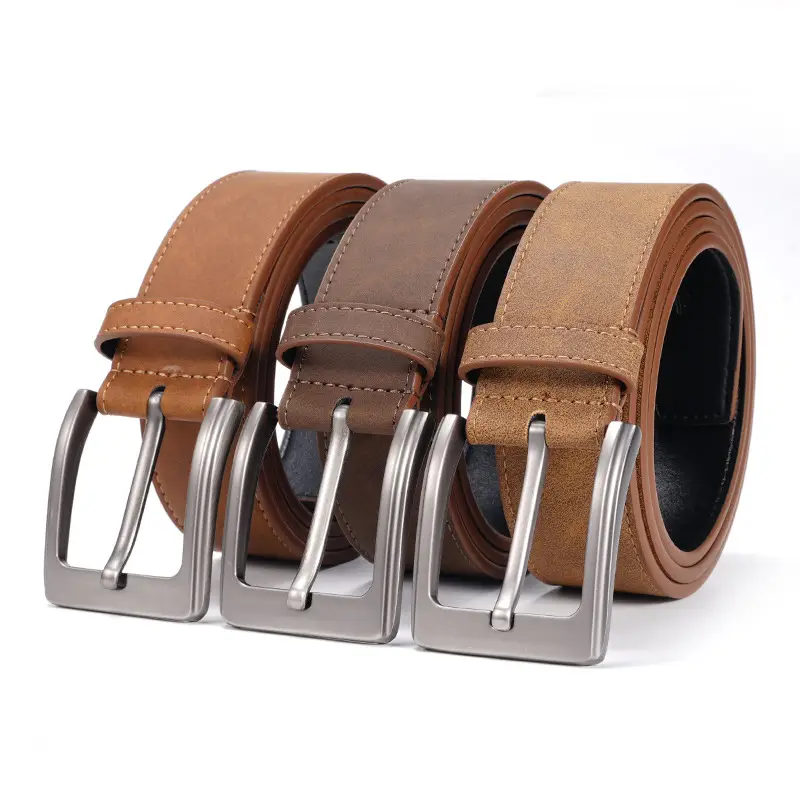 Men's Brown Leather Belt with Silver Buckle - Image 4