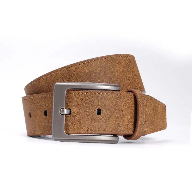 Men's Brown Leather Belt with Silver Buckle - Image 5