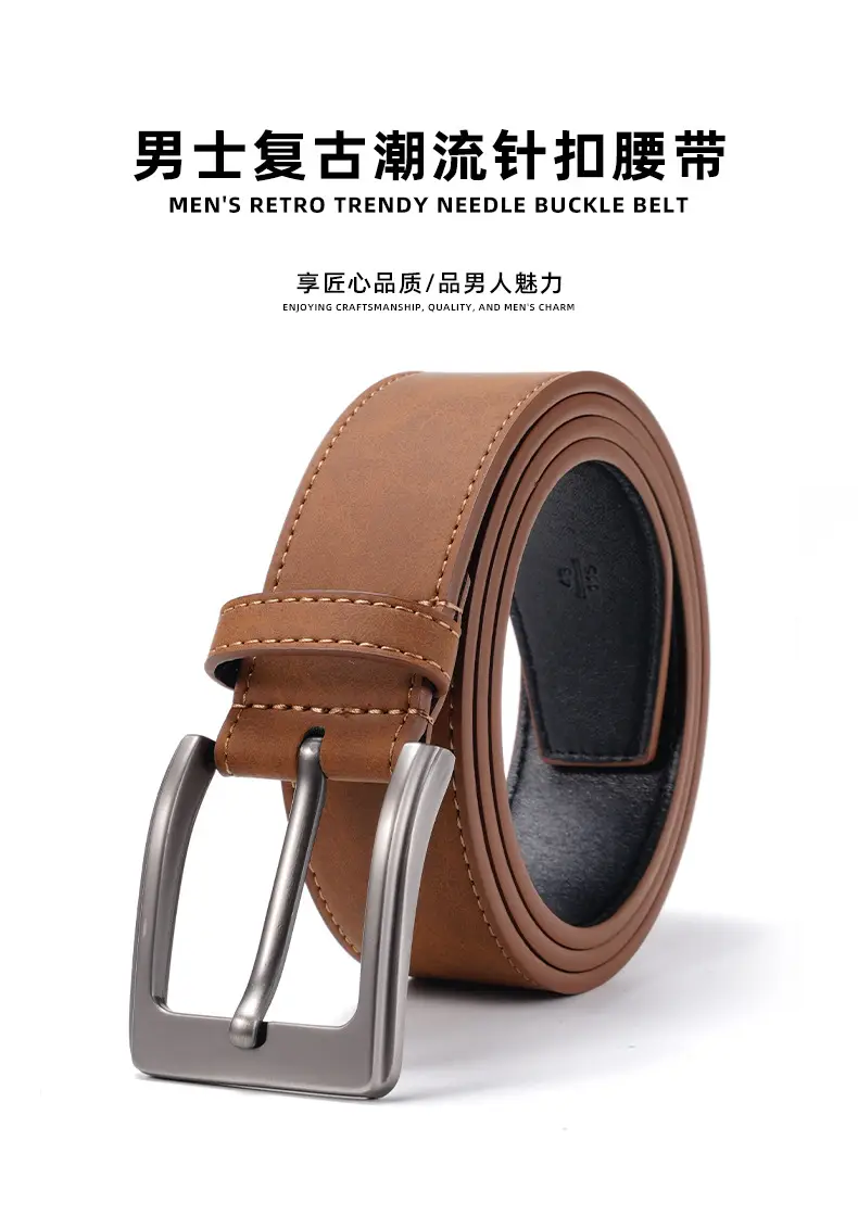 Men's Brown Leather Belt with Silver Buckle — feature 1