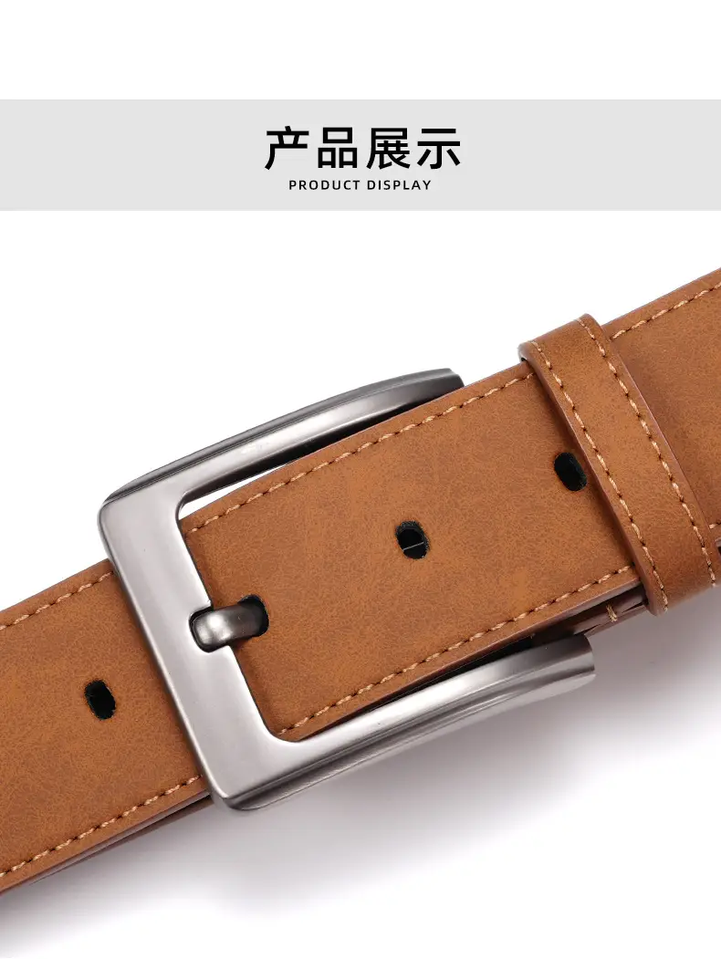 Men's Brown Leather Belt with Silver Buckle — feature 10