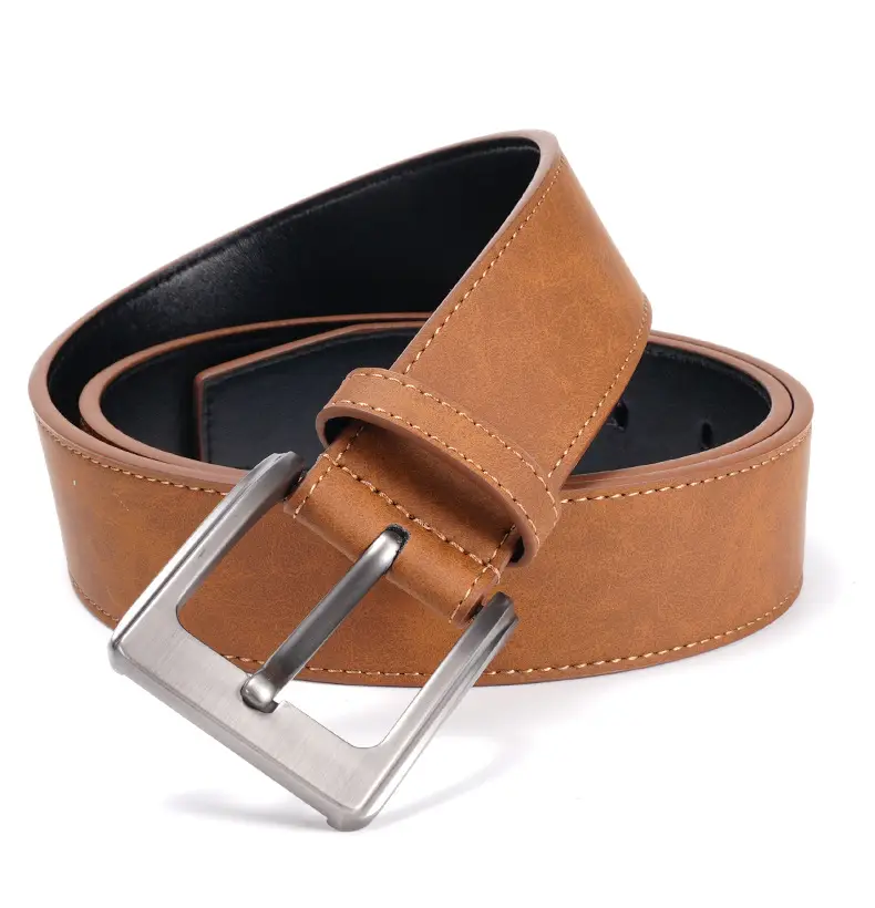 Men's Brown Leather Belt with Silver Buckle — feature 11