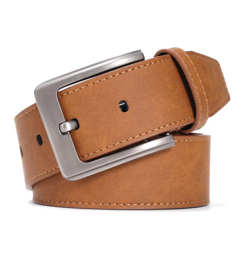 Men's Brown Leather Belt with Silver Buckle — feature 12