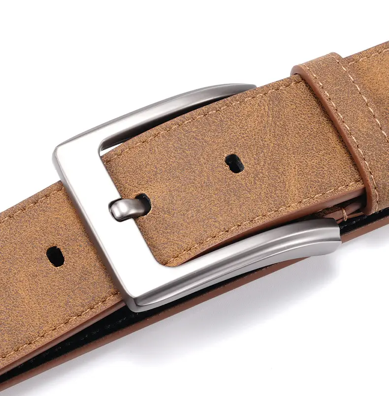 Men's Brown Leather Belt with Silver Buckle — feature 13