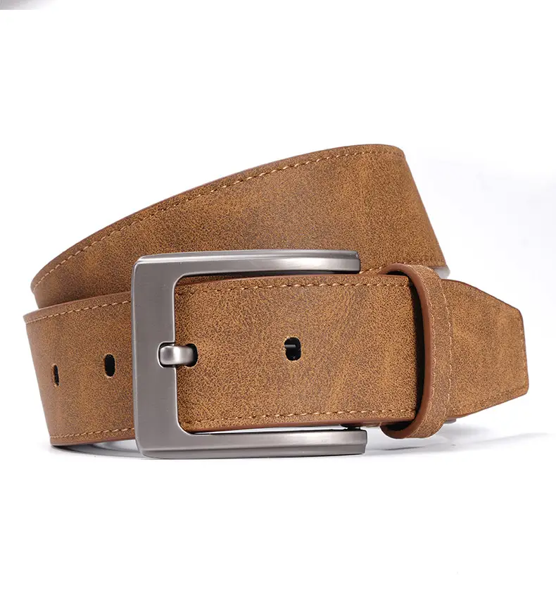 Men's Brown Leather Belt with Silver Buckle — feature 14