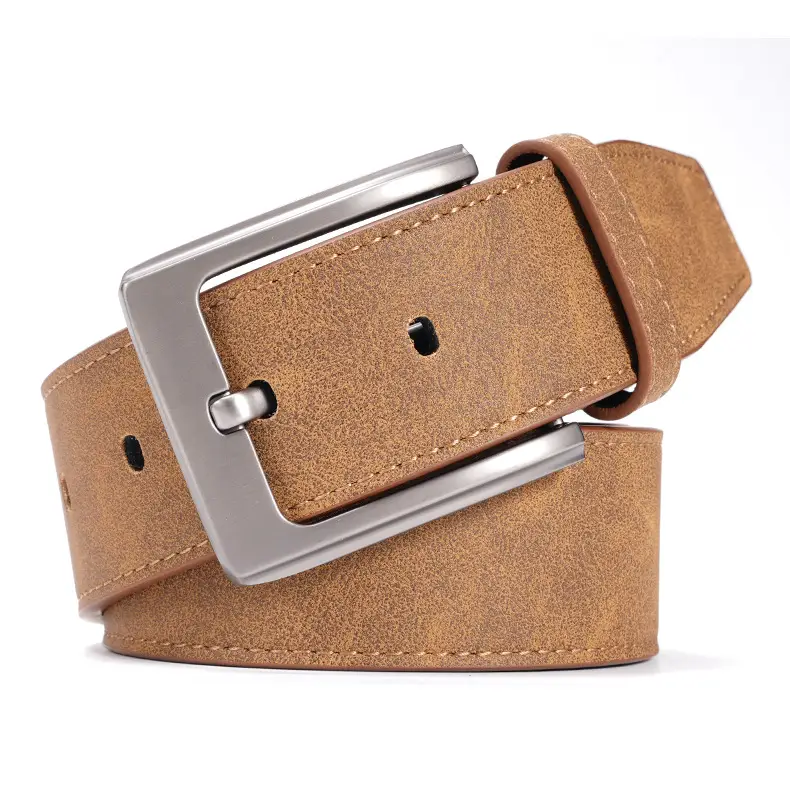 Men's Brown Leather Belt with Silver Buckle — feature 15