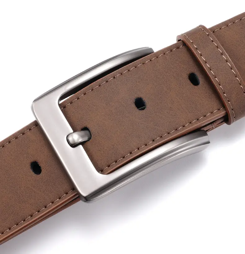 Men's Brown Leather Belt with Silver Buckle — feature 16