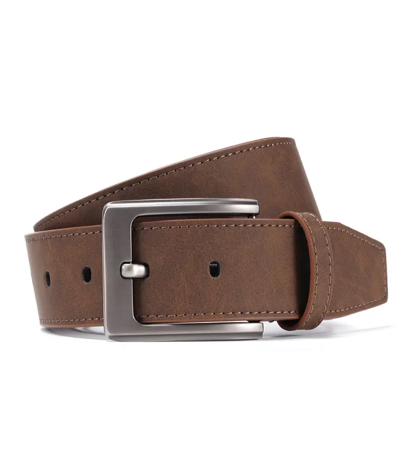 Men's Brown Leather Belt with Silver Buckle — feature 17