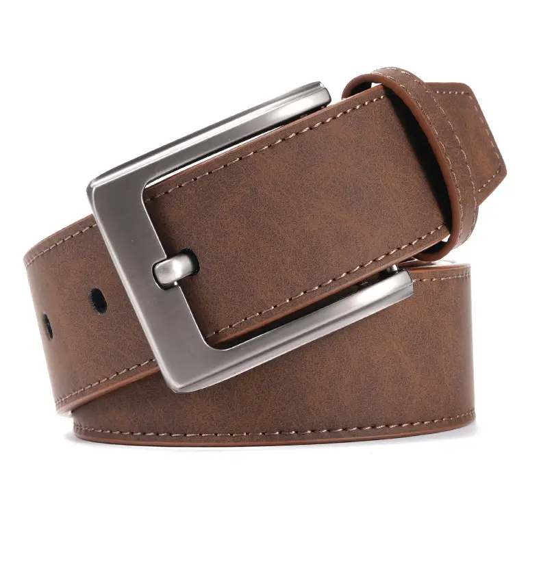 Men's Brown Leather Belt with Silver Buckle — feature 18