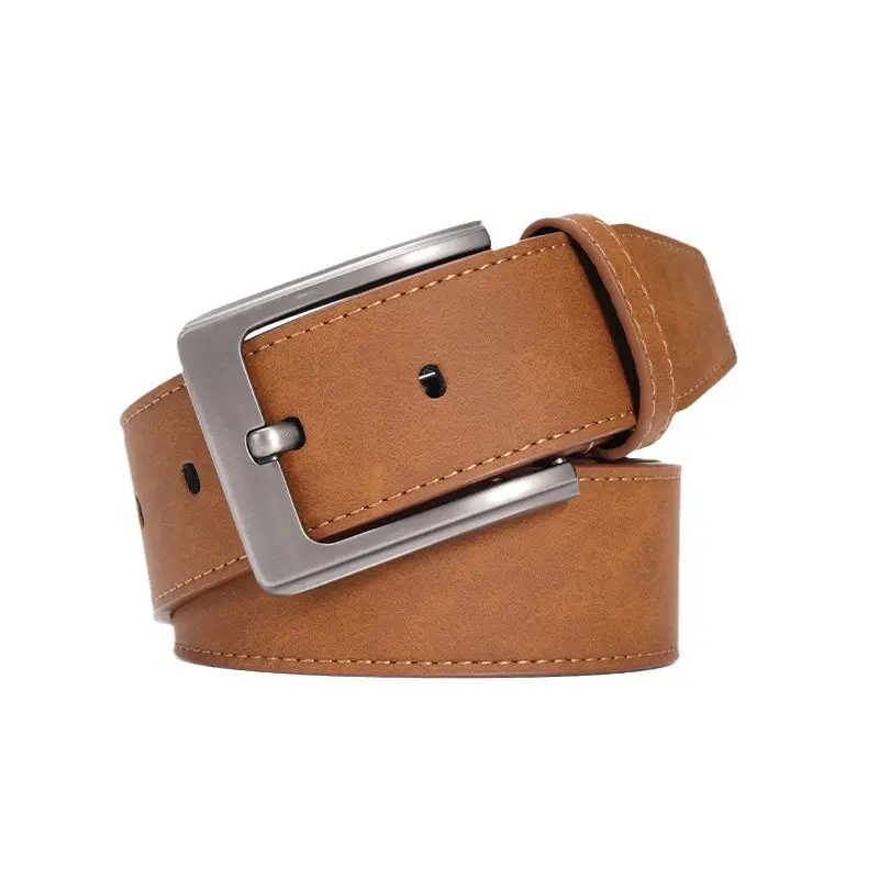 Men's Brown Leather Belt with Silver Buckle — feature 19