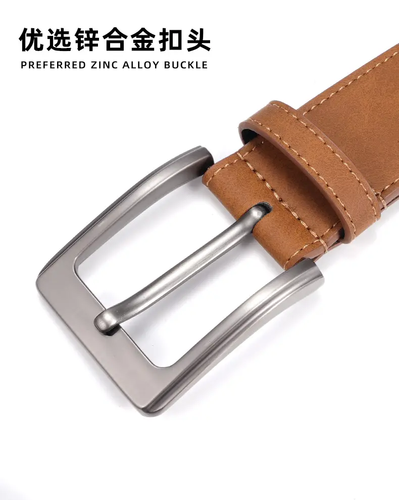 Men's Brown Leather Belt with Silver Buckle — feature 2