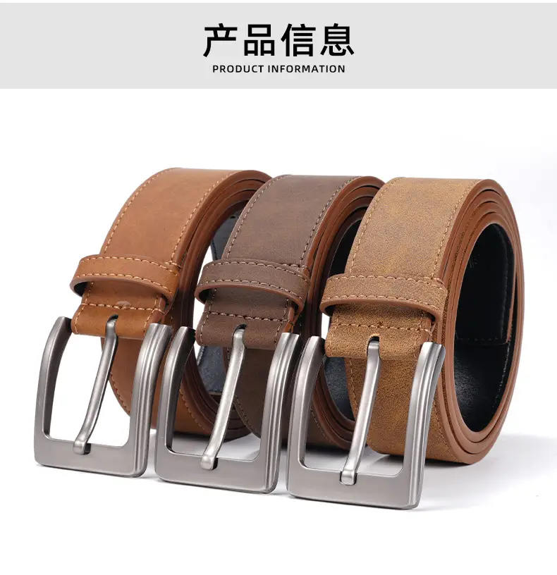 Men's Brown Leather Belt with Silver Buckle — feature 4