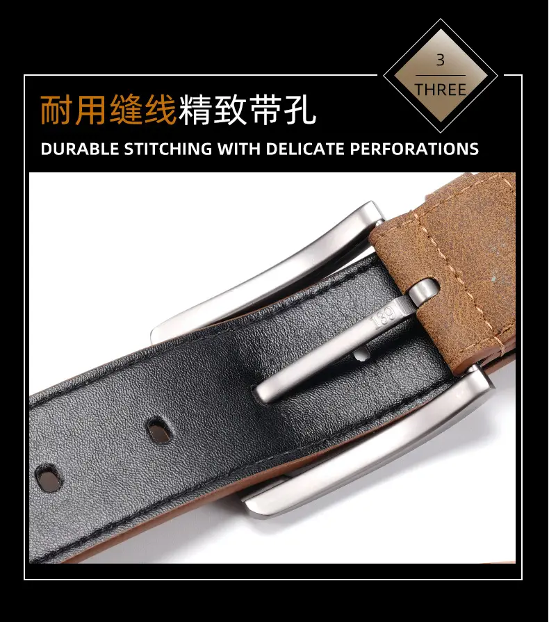 Men's Brown Leather Belt with Silver Buckle — feature 9