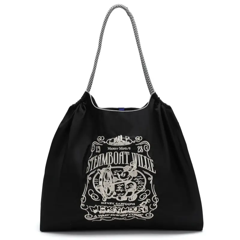 Women's Cartoon Embroidered Canvas Tote Bag Black - Image 3