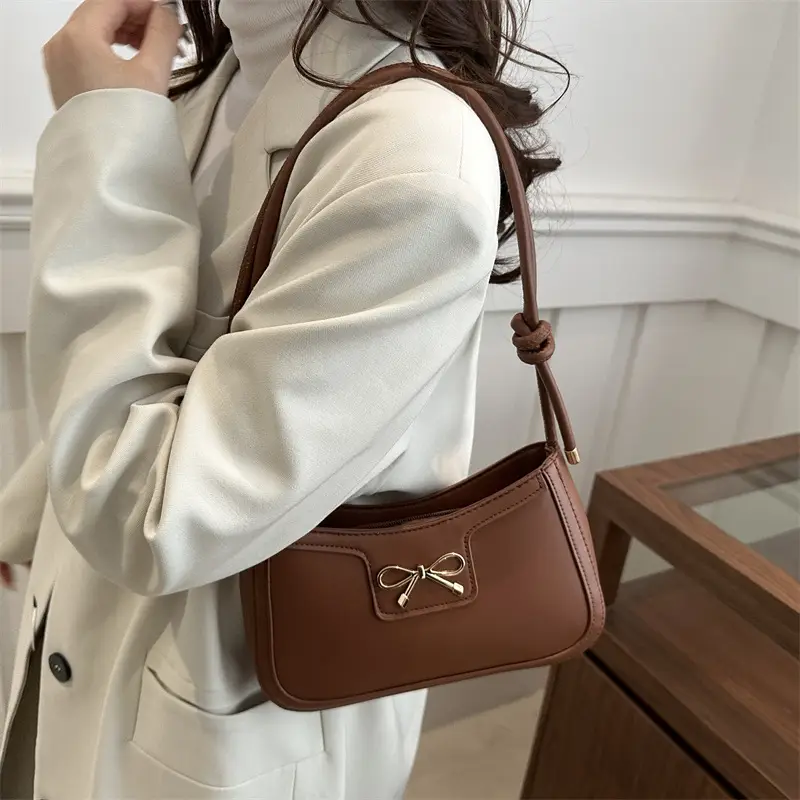 Beige Bow Embroidered Shoulder Bag for Women - Image 7