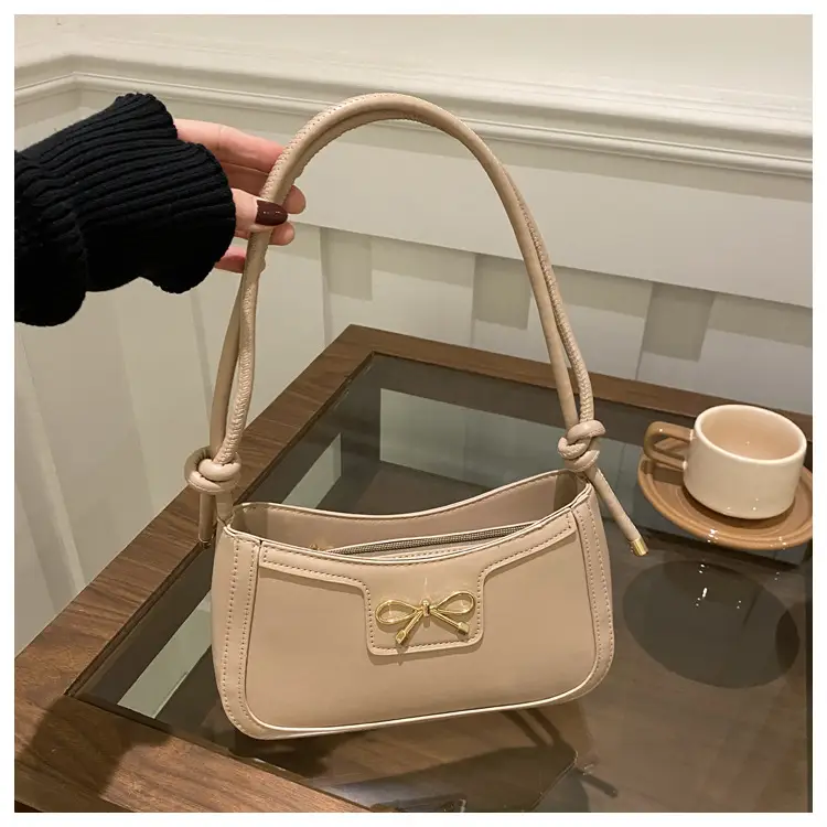 Beige Bow Embroidered Shoulder Bag for Women — feature 23