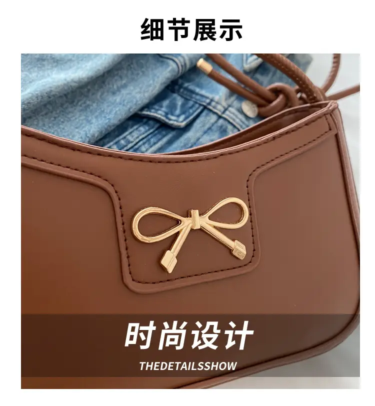 Beige Bow Embroidered Shoulder Bag for Women — feature 3