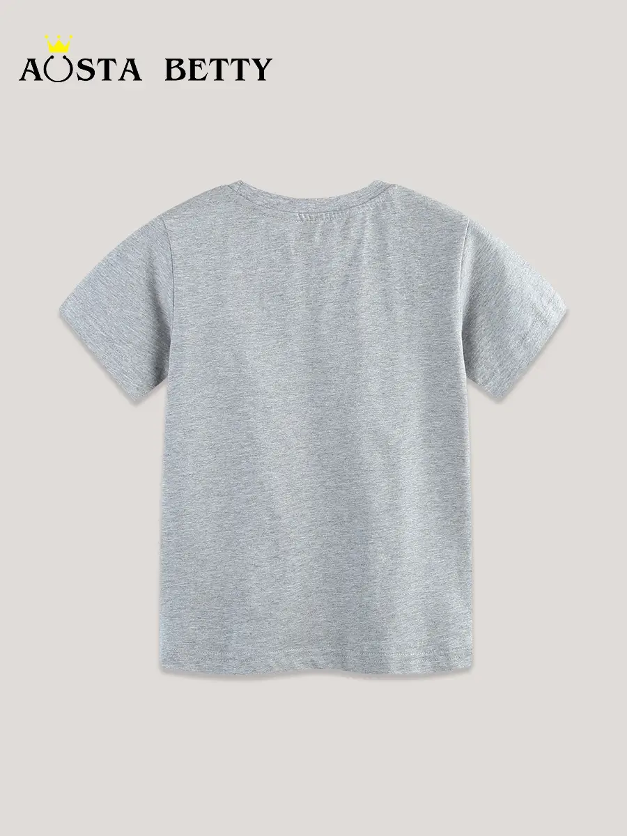 Kids Summer Car Print T-Shirt Grey Knitted Cotton Round Neck - Image 3
