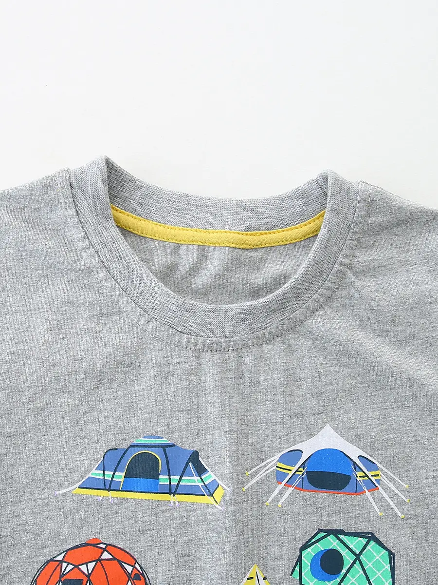 Kids Summer Car Print T-Shirt Grey Knitted Cotton Round Neck - Image 6