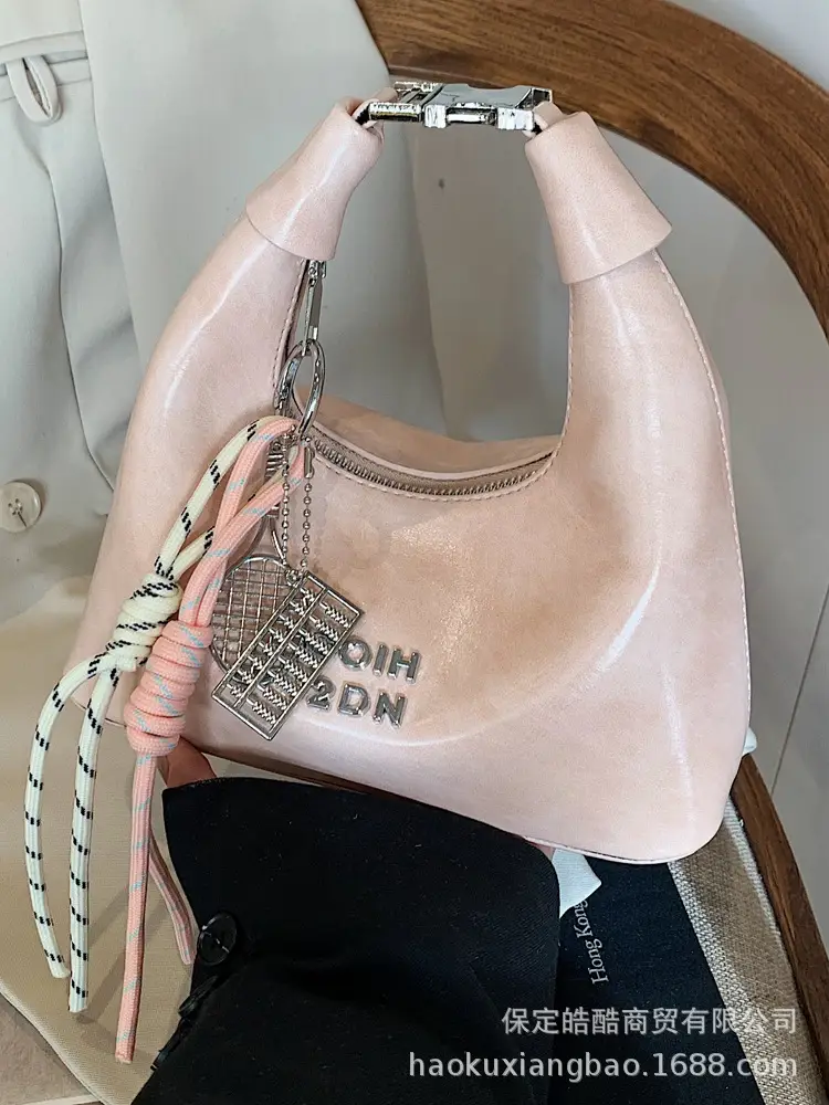 Women's Pink Leather Shoulder Bag with Rope Handle - Image 6
