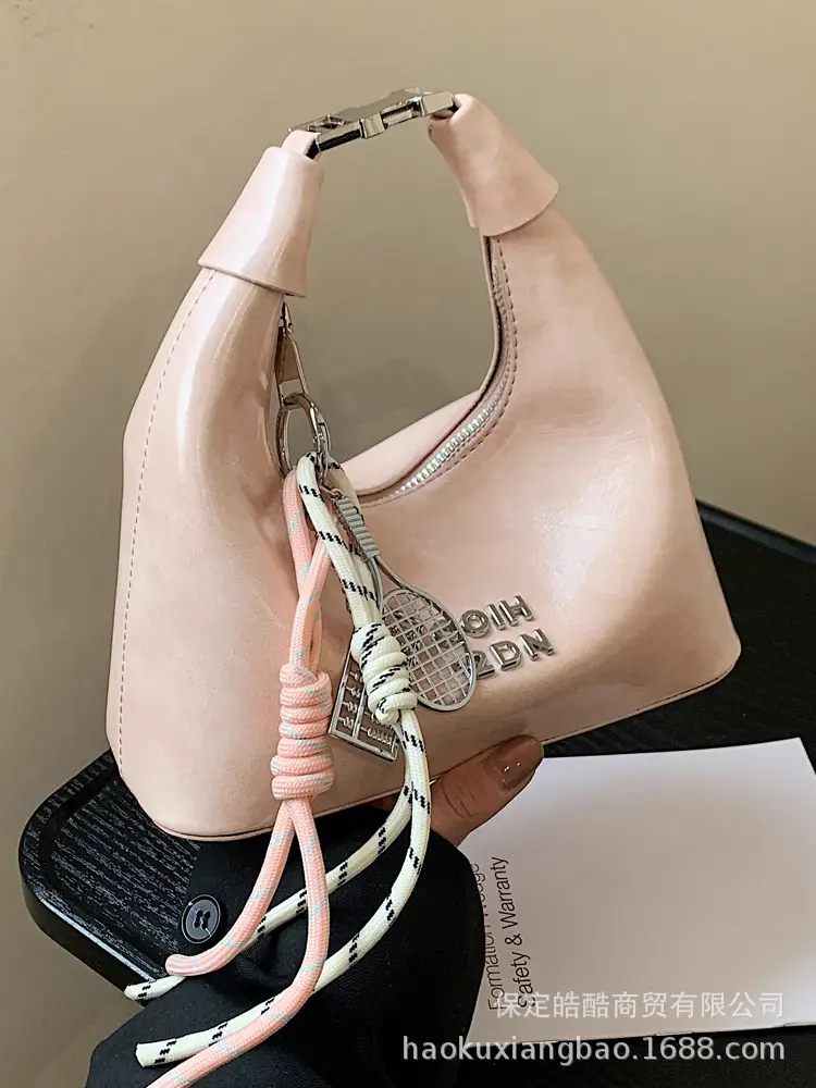 Women's Pink Leather Shoulder Bag with Rope Handle - Image 8