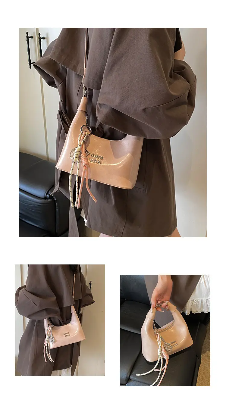 Women's Pink Leather Shoulder Bag with Rope Handle — feature 12