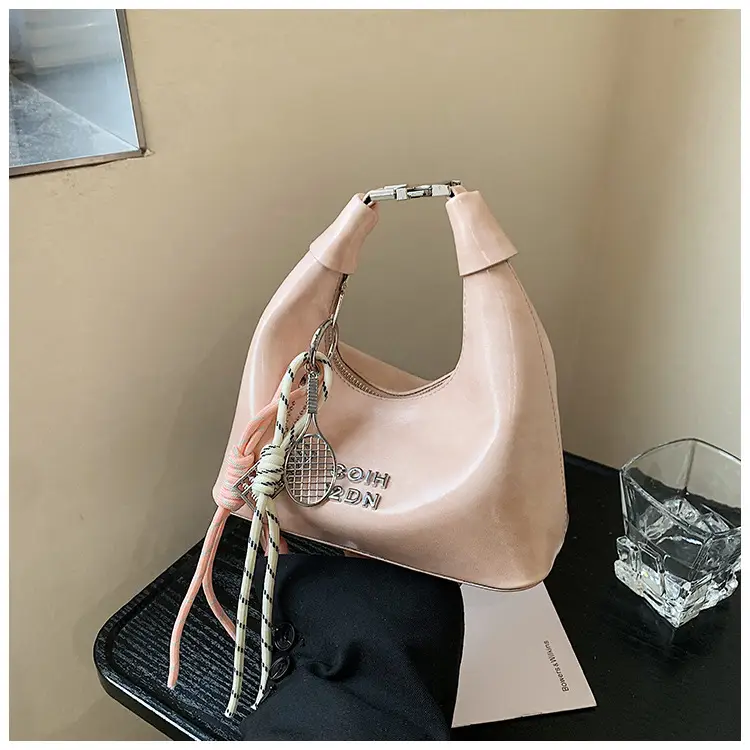 Women's Pink Leather Shoulder Bag with Rope Handle — feature 19