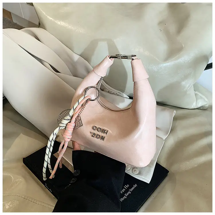 Women's Pink Leather Shoulder Bag with Rope Handle — feature 22