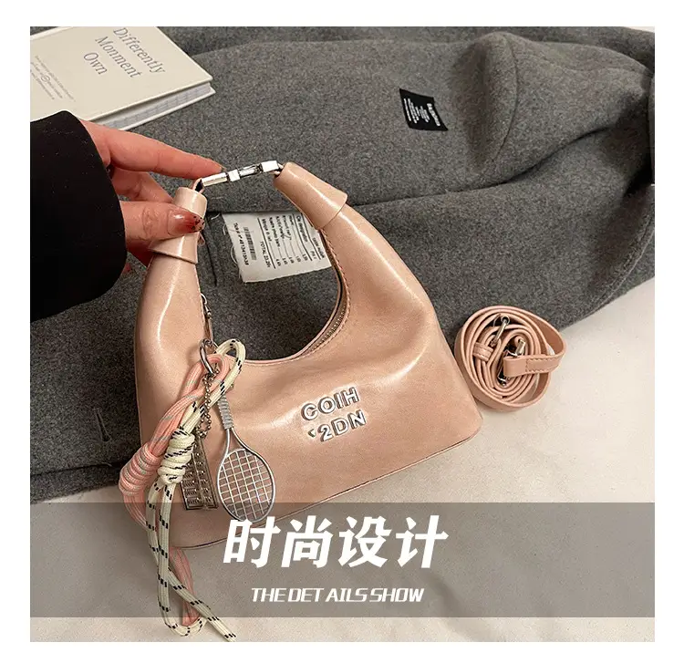 Women's Pink Leather Shoulder Bag with Rope Handle — feature 6
