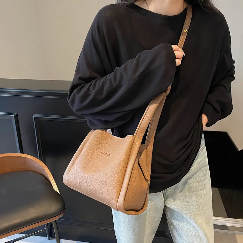 Women's Soft Leather Diagonal Bucket Bag Brown 2025 - Image 8