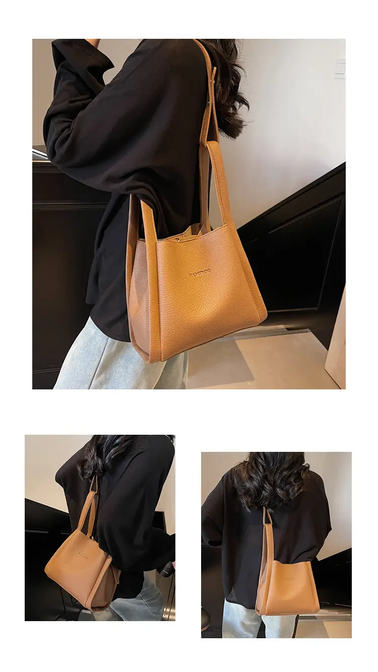 Women's Soft Leather Diagonal Bucket Bag Brown 2025 — feature 15