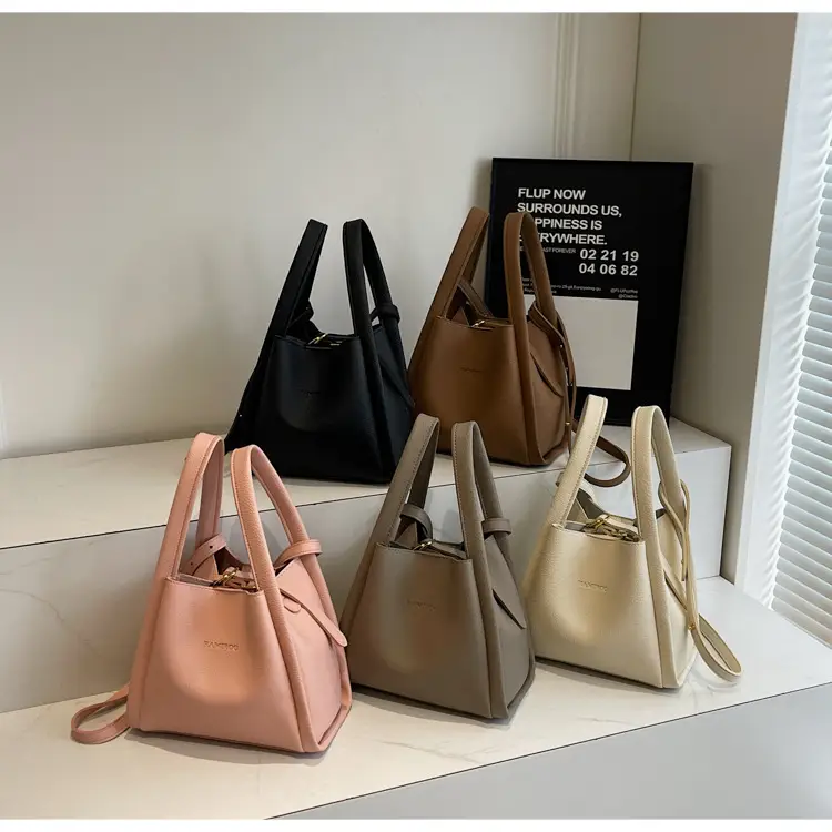 Women's Soft Leather Diagonal Bucket Bag Brown 2025 — feature 16