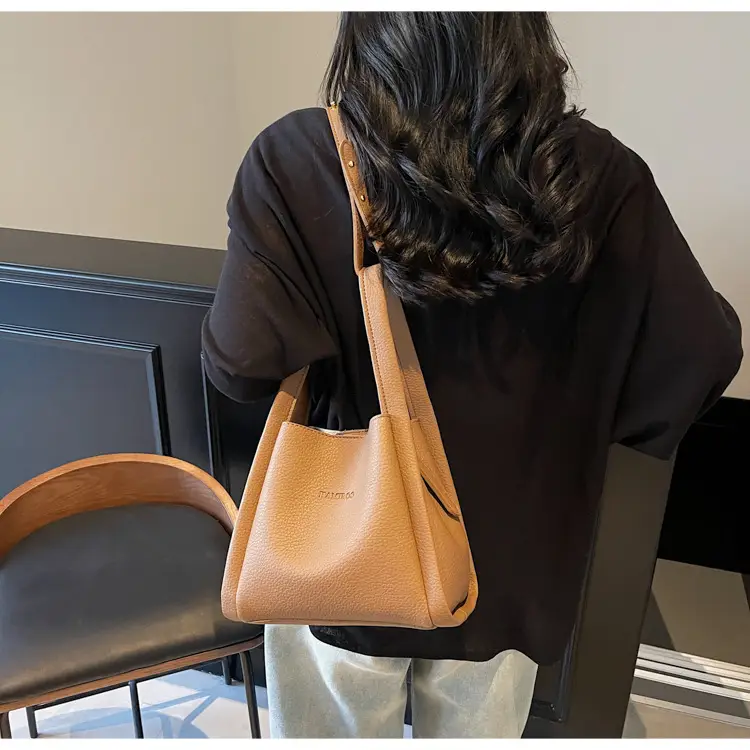 Women's Soft Leather Diagonal Bucket Bag Brown 2025 — feature 22