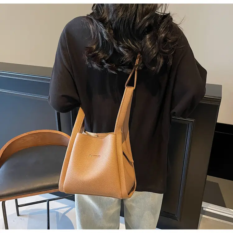 Women's Soft Leather Diagonal Bucket Bag Brown 2025 — feature 23