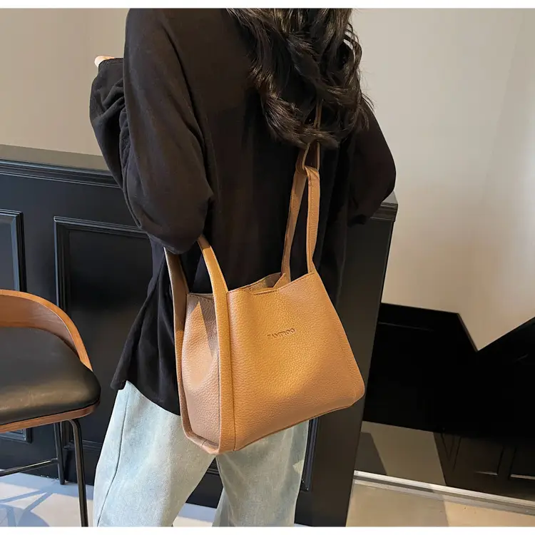 Women's Soft Leather Diagonal Bucket Bag Brown 2025 — feature 24