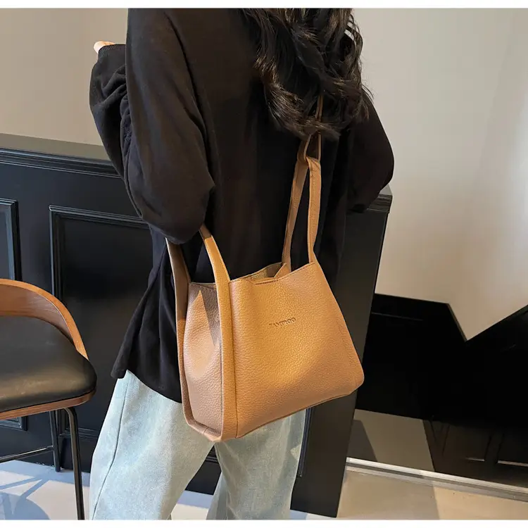 Women's Soft Leather Diagonal Bucket Bag Brown 2025 — feature 25