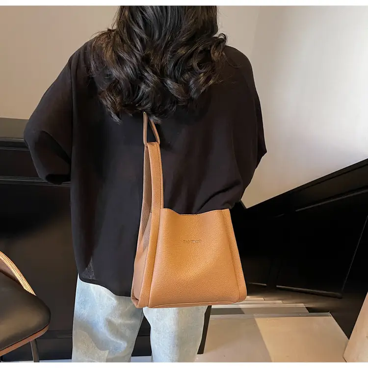 Women's Soft Leather Diagonal Bucket Bag Brown 2025 — feature 26