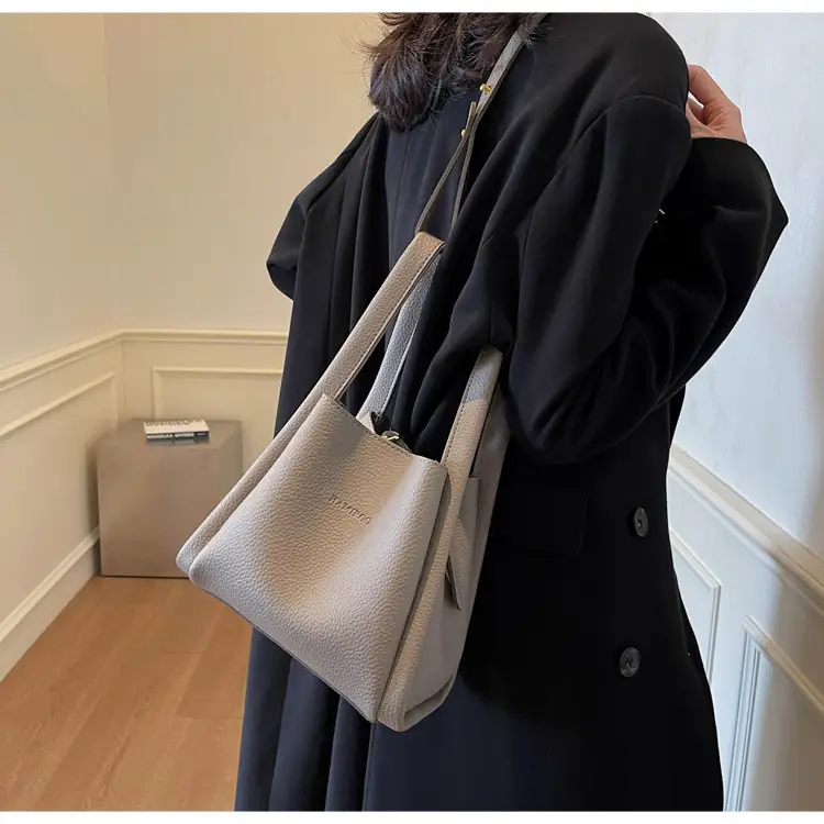 Women's Soft Leather Diagonal Bucket Bag Brown 2025 — feature 29