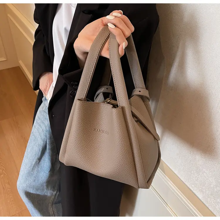 Women's Soft Leather Diagonal Bucket Bag Brown 2025 — feature 30