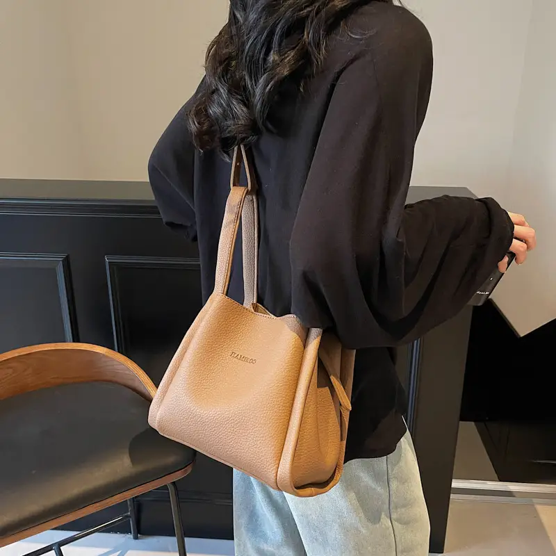 Women's Soft Leather Diagonal Bucket Bag Brown 2025 - Image 3
