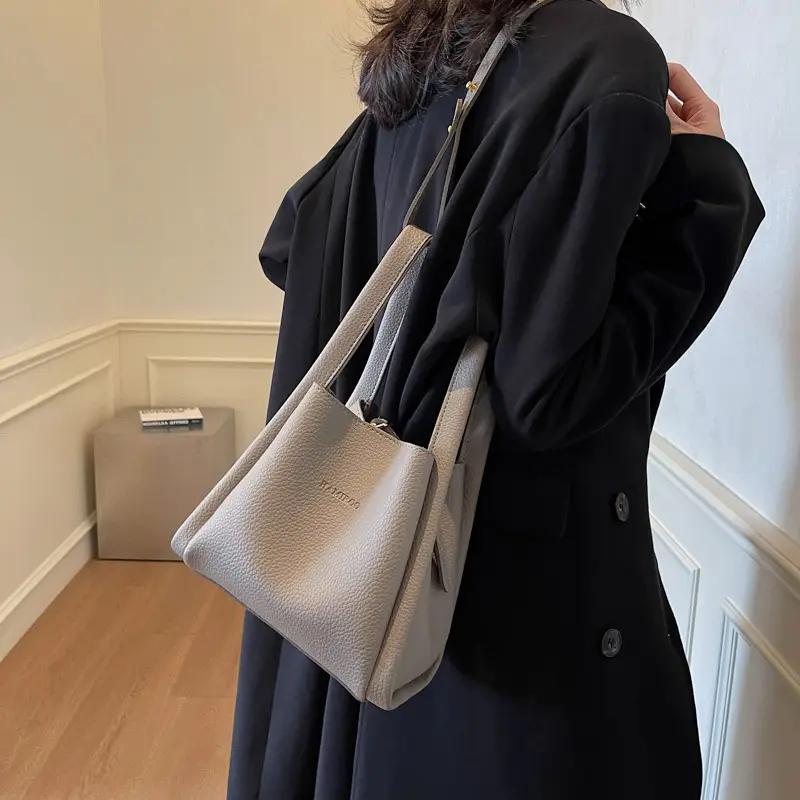 Women's Soft Leather Diagonal Bucket Bag Brown 2025 - Image 5