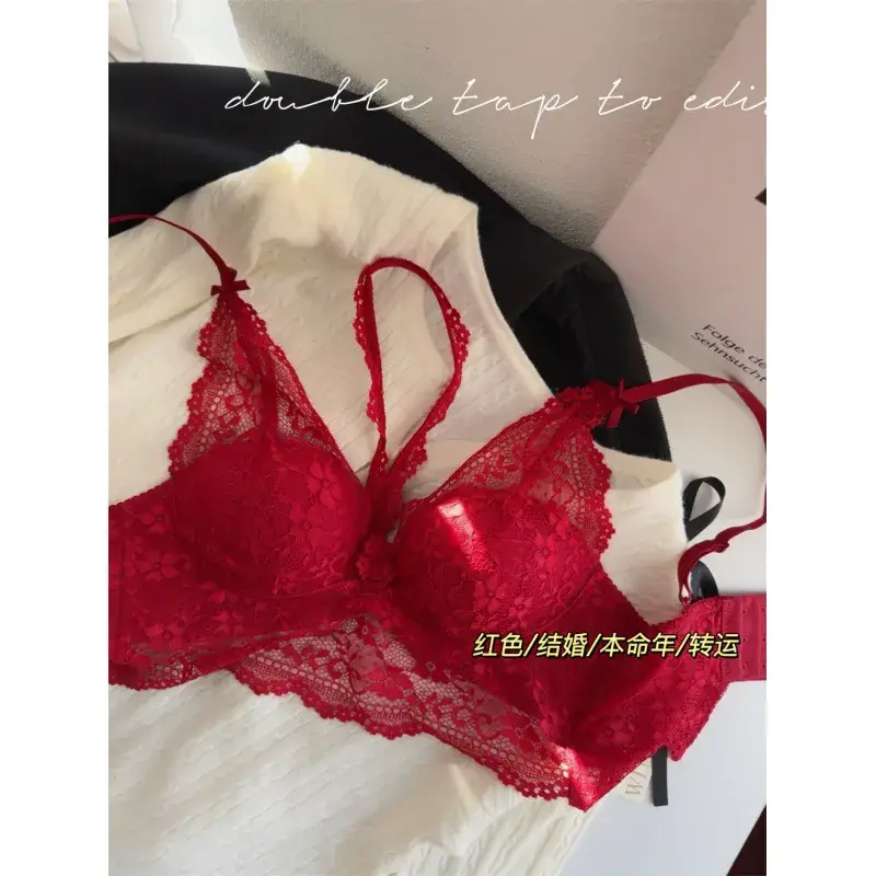 Red Lace Halter Vest for Women Small Chest Gathering - Image 3