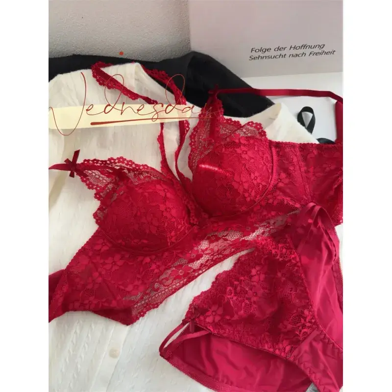 Red Lace Halter Vest for Women Small Chest Gathering - Image 6