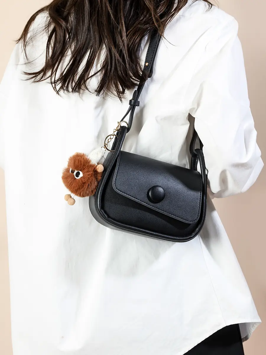 New Style Women's Black Crossbody Bag with Cute Bear Charm - Image 11
