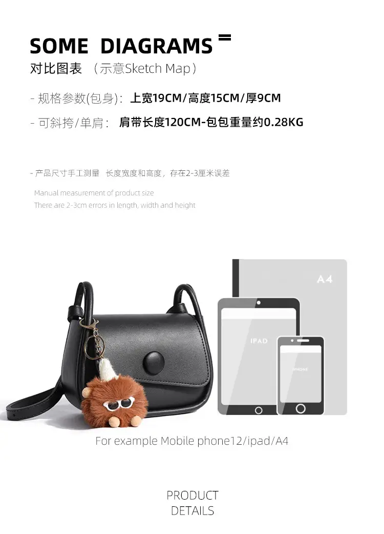 New Style Women's Black Crossbody Bag with Cute Bear Charm — feature 2