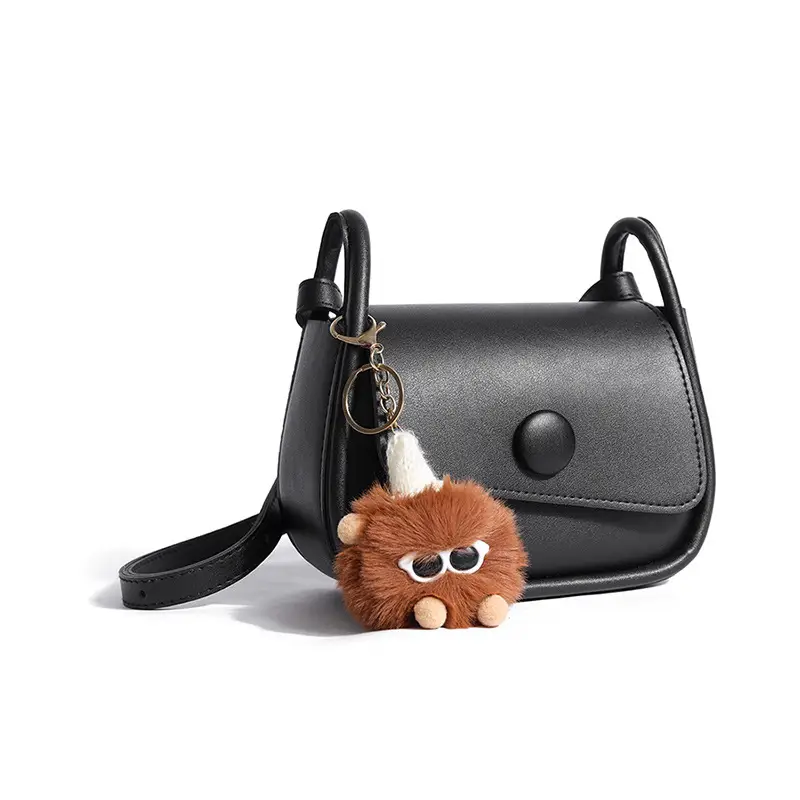 New Style Women's Black Crossbody Bag with Cute Bear Charm - Image 6