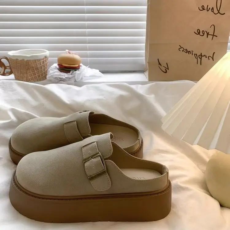 Women's Retro Lazy Buckle Slippers Brown 2024 Winter - Image 6